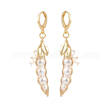 Muschelperlen-Perlenbohne mit Blatt-Ohrringen mit langem Ohrhänger EJEW-TA00132-1