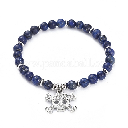 Bracelets à breloques extensibles en lapis-lazuli naturel (teint) BJEW-JB04931-01-1
