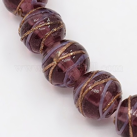 Round Shaped Handmade Gold Sand Lampwork Beads Strands LAMP-L001-10mm-05-1