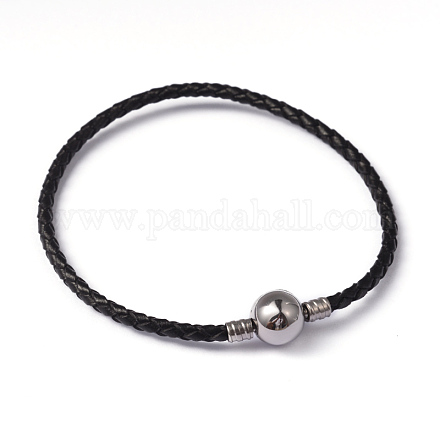 Braided Leather Cord European Style Bracelet Makings STAS-L178-SL0200H-21-1