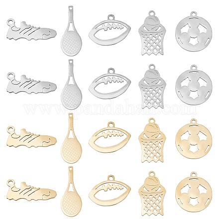 DICOSMETIC 20Pcs 10 Style Ion Plating(IP) 201 Stainless Steel Pendants STAS-DC0004-55-1