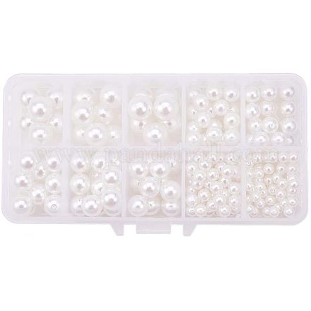 PandaHall Elite about 220pcs 5 Assorted Size(5/6/8/10/12mm) Half Drilled Pearl Beads For Jewellery Making OACR-PH0001-15-1