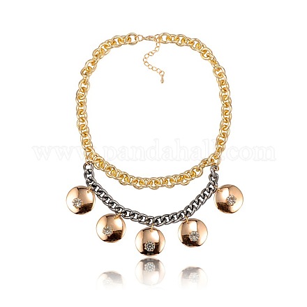 Trendy Women's Brass Rhinestone Bib Necklaces NJEW-JL048-1