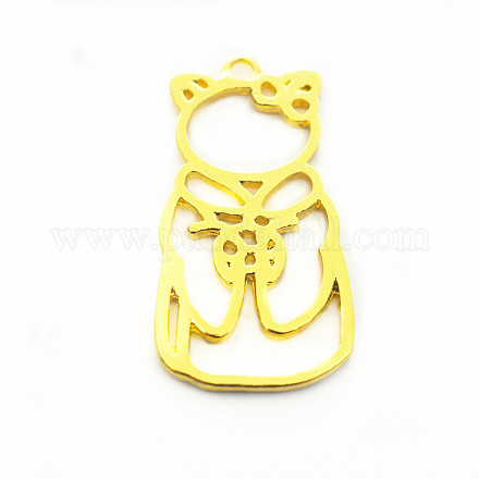 亜鉛合金子猫オープンバックベゼルペンダント  UVレジンDIY用  エポキシ樹脂  プレスジュエリー  着物の形をした猫  ゴールドカラー  43x22mm PALLOY-E524-C02-G-1