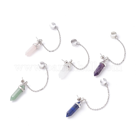 Boucles d'oreilles pendantes en pierres naturelles mixtes à double pointe EJEW-JE04707-1