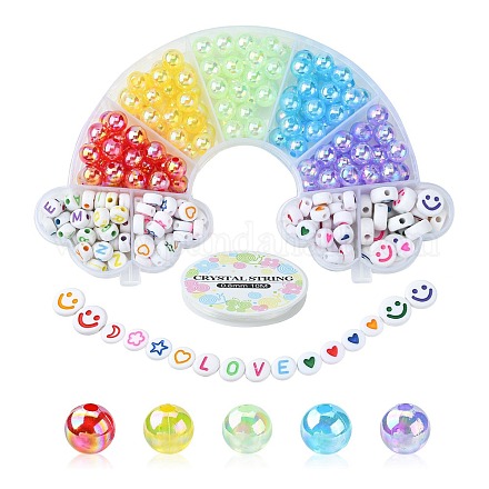 302Pcs 9 Style Transparent & Opaque Rainbow Iridescent Acrylic Beadss Plated and Enamel MACR-CJ0001-55-1