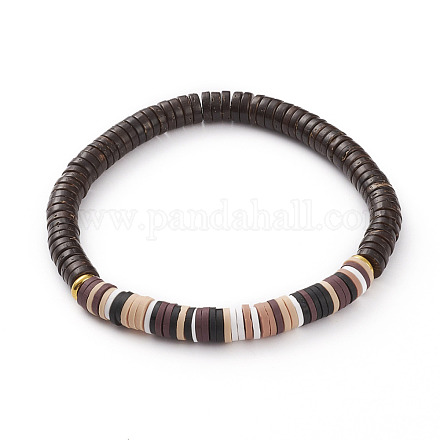 Bracelets extensibles de perles heishi en argile polymère BJEW-JB05811-05-1