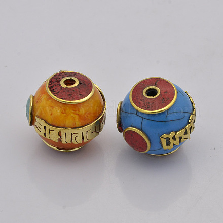 Mixed Handmade Tibetan Style Flat Round Beads TIBEB-L001-18-1