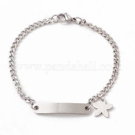 201 bracelet breloque rectangle & étoile en acier inoxydable avec gourmette pour femme STAS-P304-19P-1