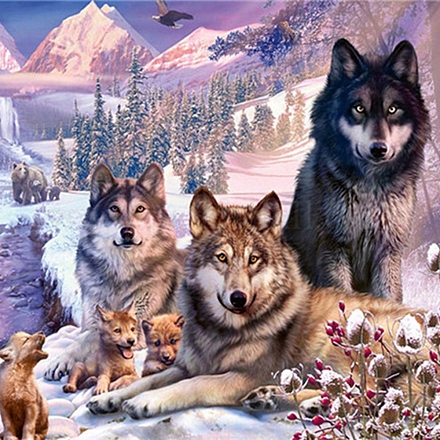 Наборы алмазной живописи с изображением волка и пейзажа своими руками DIAM-PW0001-252J-1