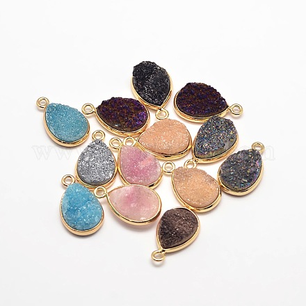 Electroplate Natural Druzy Crystal Charms G-A124-06-1