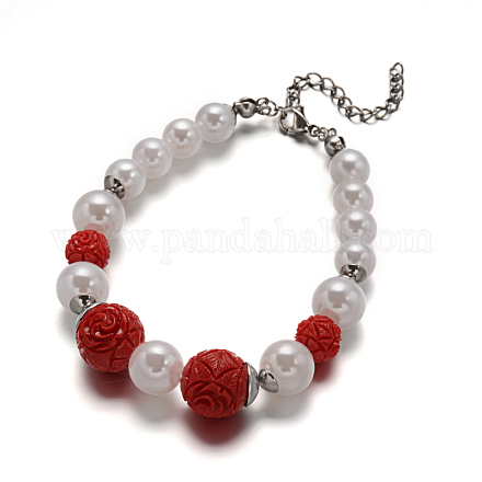 Round Resin Beaded and Acrylic Pearl Beaded Bracelets BJEW-D356-01-1