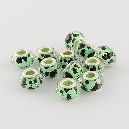 Large Hole Heart Pattern Acrylic European Beads with Silver Tone Brass Double Cores OPDL-R113-03B-1