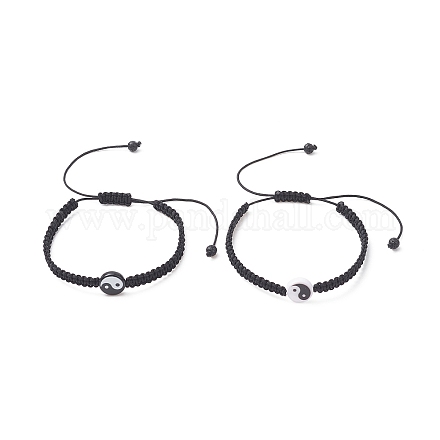 2 pièces 2 couleurs acrylique yin yang bracelets de perles tressées ensemble BJEW-JB09406-1