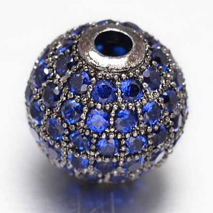 Perles rondes en laiton avec zircone cubique de micro pave X-ZIRC-L017-10mm-09B-1
