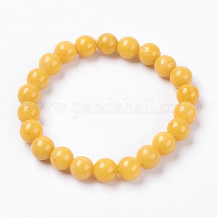 Bracelet extensible avec perles en jade Mashan naturel BJEW-P207-32-14mm-1