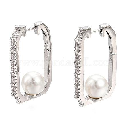 Rectangle de zircon cubique transparent avec boucles d'oreilles créoles en perles de plastique EJEW-N011-117P-1