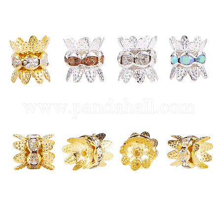 Ph pandahall 40 pcs 4 couleurs double perles casquettes avec strass filigrane fleur tasse 8mm strass perle casquettes cap spacer pour la fabrication de bijoux bricolage RB-PH0008-20-1