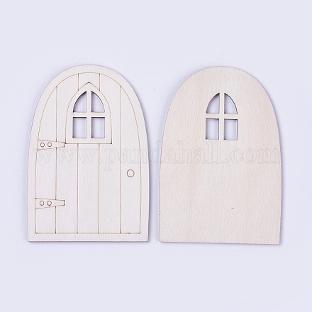 木製の妖精のドアの装飾  アンティークホワイト  9.9x6.75x0.2~0.3cm WOOD-WH0017-02A-1