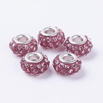 Light Rose Rondelle Glass and Resin Rhinestone Large Hole European Beads X-MPDL-14D-47-1