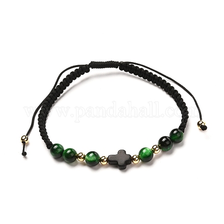 Cross Synthetic Turquoise(Dyed) Braided Bead Bracelet for Men Women BJEW-JB06743-01-1