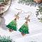 304 Stainless Steel Dangle Earrings, with Glass & Alloy Pendants, Christmas Tree with Bowknot, Golden, Mixed Color, 61.5x25mm