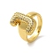 Letter Brass Micro Pave Clear Cubic Zirconia Open Cuff Ring for Women, Real 18K Gold Plated, Letter J, 20x12mm, US Size 6(16.5mm)