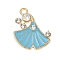 Alloy Enamel Pendants with Rhinestone, Leaf Charms, Deep Sky Blue, 21.5x17.5x4mm, Hole: 2mm