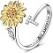 Adjustable Brass Rhinestone Rotating Cuff Rings, Letter & Sunflower, with Word You are My Sunshine, Fidget Spinner Ring for Calming Worry Meditation, Platinum & Light Gold, Letter T, Inner Diameter: 15~20mm