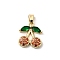 Brass Micro Pave Cubic Zirconia Pendants, Cherry, Light Gold, 15x13.5x3.5mm, Hole: 2.5x4.5mm