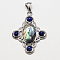 Abalone Shell/Paua Shell Pendants, Lapis Lazuli Chipswith Brass Pendant Setting, Cross, Platinum Metal Color, Blue, 40x29~30x4.5mm, Hole: 7x4mm