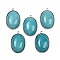 Dyed Natural White Jade Pendants, 304 Stainless Steel Oval Charms, Stainless Steel Color, Dark Turquoise, 22x14.5~15x6.5~8mm, Hole: 1.5mm