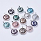 Natural & Synthetic Mixed Stone Pendants, with Brass Findings, Flat Round with Sun & Moon, Platinum, 31x27.5x8mm, Hole: 5x7mm