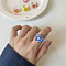 Retro Lovely Resin and Quartz Crystal Finger Rings, for Girls, Flower, Cornflower Blue, Inner Diameter: 18mm