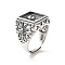 Flower 925 Sterling Silver Adjustable Ring Components, Pad Ring Settings, Rectangle, Antique Silver, Tray: 14.5x12.5mm, 4mm, Inner Diameter: 20mm