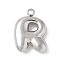 304 Stainless Steel Initial Pendants, Ion Plating(IP), Stainless Steel Color, Letter R, 16~18x6~18x3mm, Hole: 1.8mm
