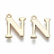 Brass Charms, Nickel Free, Letter, Real 18K Gold Plated, Letter.N, N: 13x10x2mm, Hole: 1.2mm