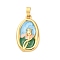 Brass Enamel Pendants, Oval with Tulip Pattern, Colorful, Real 18K Gold Plated, 24x14x4mm, Hole: 4x2mm