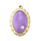 304 Stainless Steel Pendants, with Enamel and Rhinestone, Oval Charm, Ion Plating(IP), Golden, Medium Purple, 23x14.5x3mm, Hole: 1.2mm