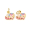 Brass Enamel Charms, with Jump Ring, Elephant Charm, Pink, 11x11x5mm, Hole: 4mm