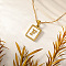 Rectangle 304 Stainless Steel Pave Natural White Shell Initial Pendant Necklaces for Women, Real 18K Gold Plated, Letter F, 15.75 inch(40cm)