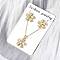 Flower Brass Micro Pave Cubic Zirconia Stud Earrings & Pendant Necklaces Sets, Cadmium Free & Lead Free, Long-Lasting Plated, Rack Plating, Real 18K Gold Plated, 17.91 inch(455mm)