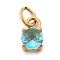 304 Stainless Steel Micro Pave Cubic Zirconia Pendants, Round, with Jump Ring, Real 18K Gold Plated, Light Sky Blue, 6.5x4x3mm, Hole: 2.5mm