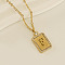 304 Stainless Steel Micro Pave Clear Cubic Zirconia Rectangle with Hollow Letter Pendant Necklaces, Real 18K Gold Plated, Letter F, 17.72 inch(45cm)