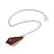 Natural Red Jasper Cone Pointed Dowsing Pendulums, with Silver Plated Iron Curb Chains, Faceted, 210~215mm