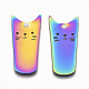 イオンメッキ201ステンレス鋼ペンダント  エッチングされた金属装飾  猫の形  虹色  31x14.5x0.3mm  穴：1.8mm STAS-R114-020-2