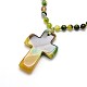 Natural Agate Cross Pendant Necklaces X-NJEW-O045-03D-2