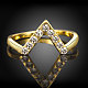 女性のための V シェイプデザイン錫合金チェコラインストーン指輪  ゴールドカラー  usサイズ7（17.3mm） RJEW-BB14521-7-2