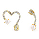 Aretes asimétricos de corazón y flecha de circonita cúbica transparente con cuentas de perlas naturales EJEW-T019-06G-1