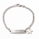 201 Stainless Steel Rectangle & Star Charm Bracelet with Curb Chain for Women STAS-P304-19P-1